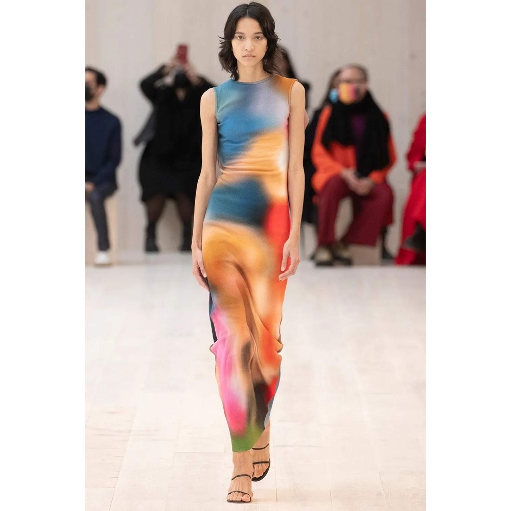 Loewe Blur Print Tank Ribbed Maxi Dress Size S SS22 Runway Made in Italy